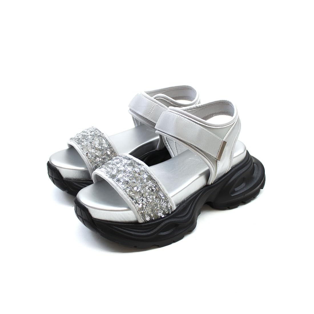 Женские спортивные сандалии на платформе Vivian с пайетками, ремешком на щиколотке и застежкой на липучке, серебристые, размер S (22,0-22,5см), V36001SM