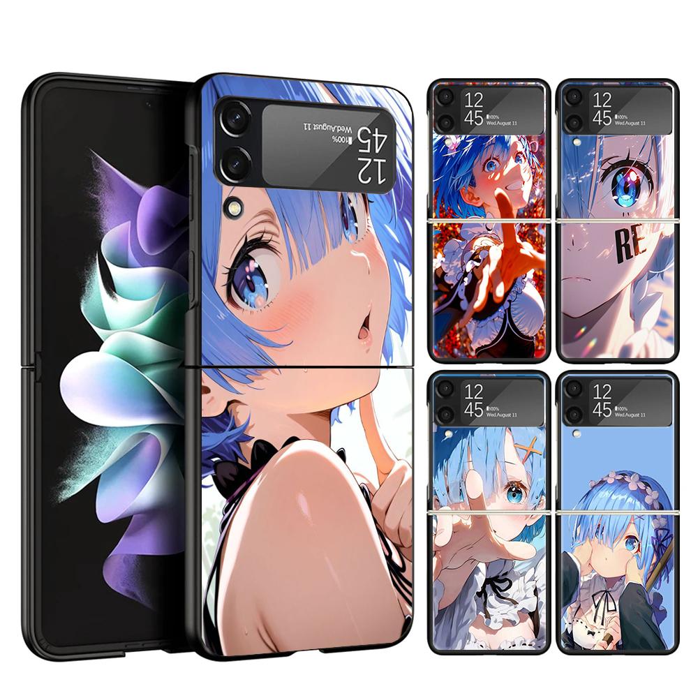 R-Rem Re Zero Anime Cover Phone Case For Samsung Galaxy Z Flip 7 6 5 4 3 5G Flip7 Flip6 Flip5 Flip4 Flip3 Black Fundas Shell