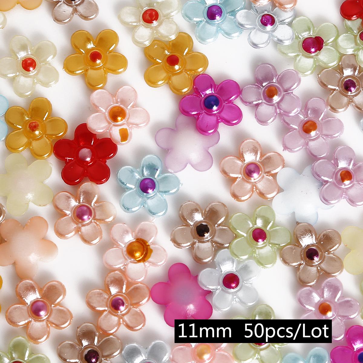 

20-100шт БЕЗ отворів різнокольорові квіти з плоскою спинкою, кабошон, імітація пластику з АБС-пластику, перламутрові намистини, DIY, ремісниче виготовлення, прикраса одягу 11mm 50pcs різнокольоровий