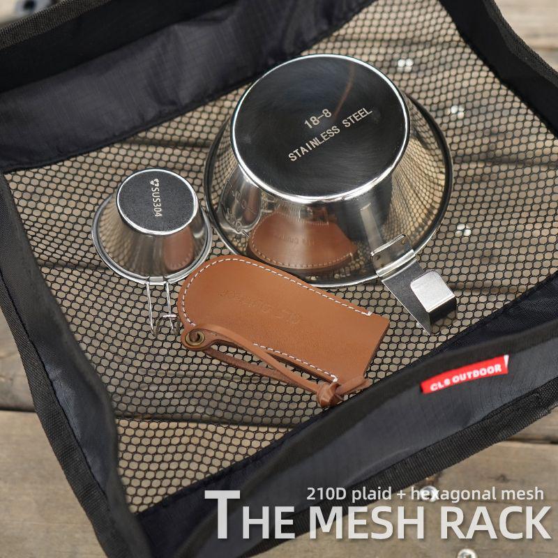 Folding Outdoor Table with Hanging Mesh Storage Basket for Camping and Picnics