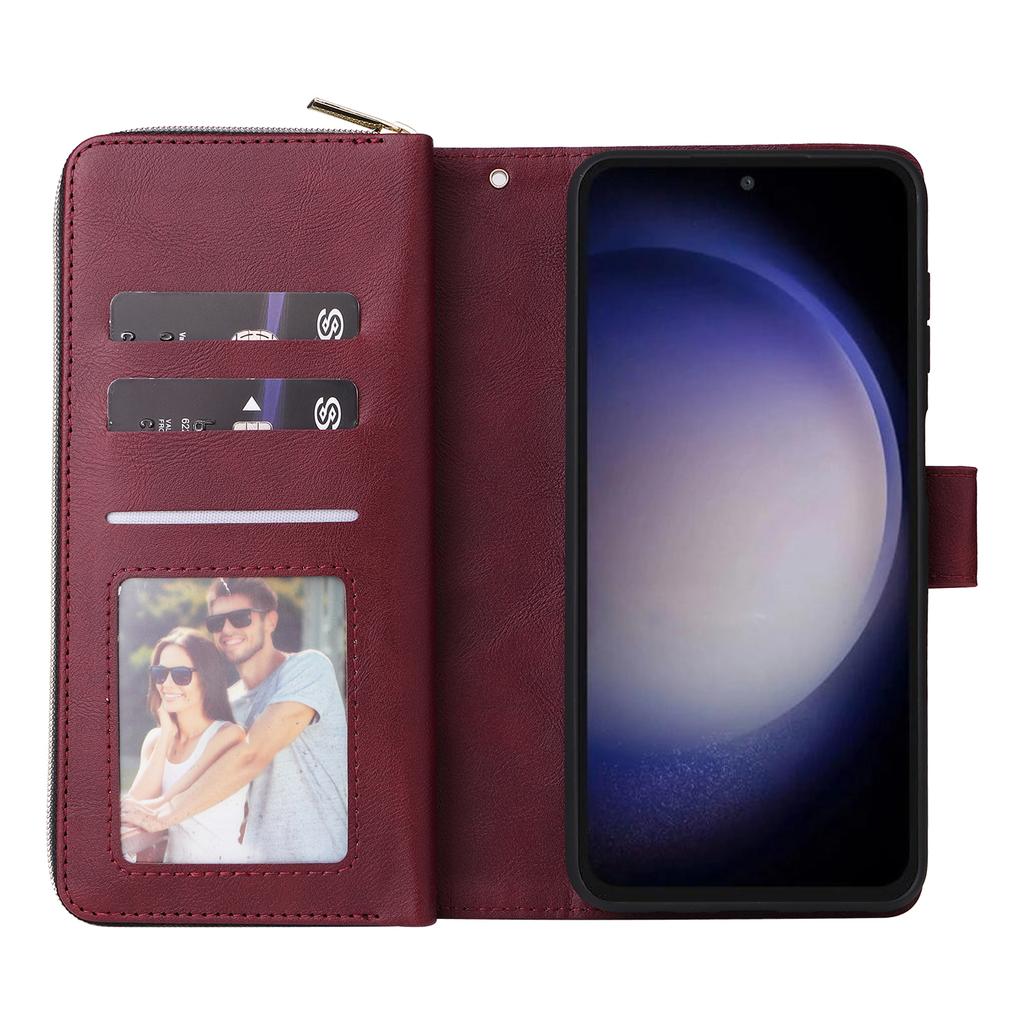 For Samsung Galaxy S25 FE Case Zipper Pocket PU Leather Phone Cover with Hand Strap