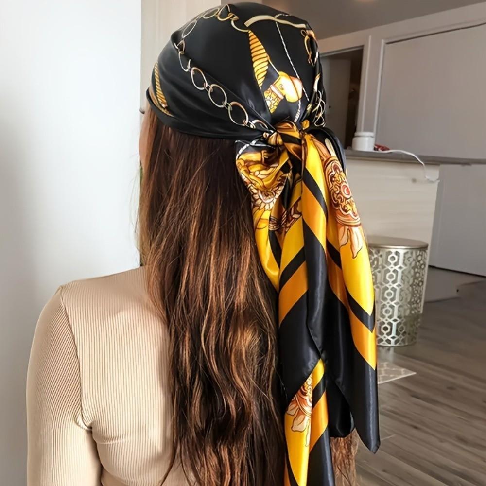 

Elegant Head Silk Scarf Large Size Square Hijab Headband Satin Bandana Female Use Style B
