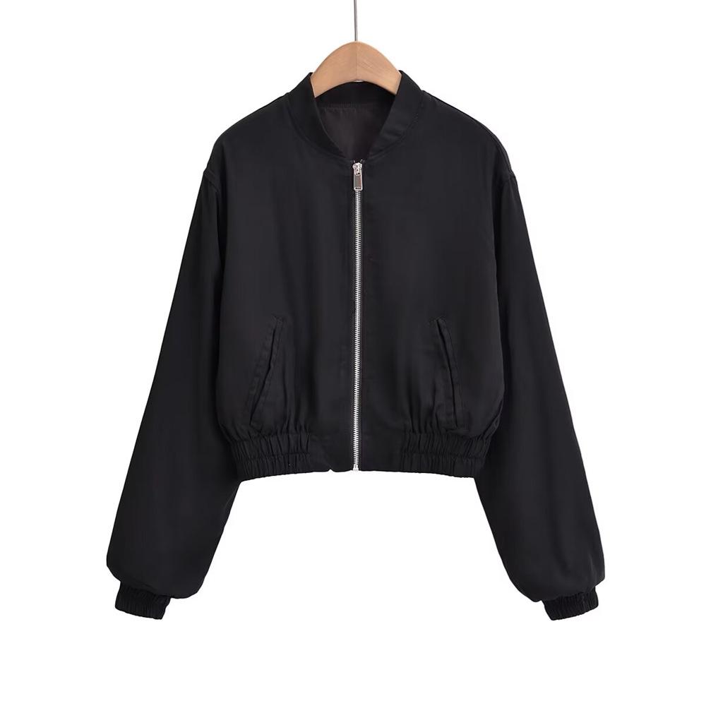 

Женский бомбер с воротником-стойкой на весну/лето 2025 - Простая и универсальная мода S чёрный