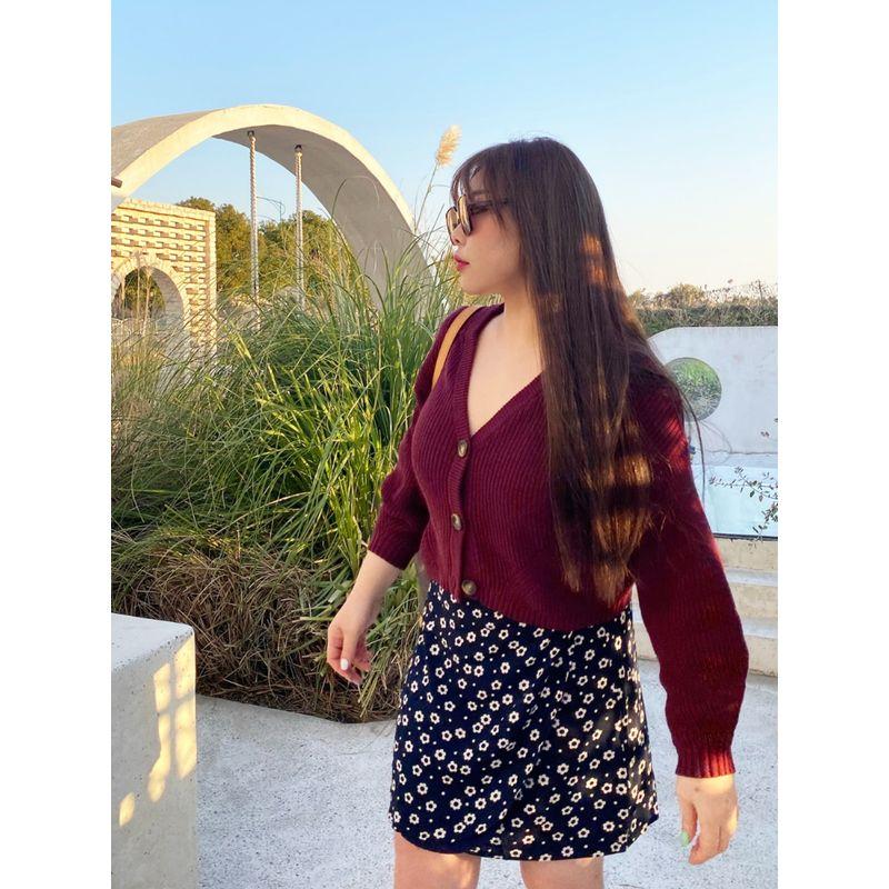 

Miss Biggie Fashion Plus Size Chubby Girl Slim Looking Easiest for Match Free Size Cotton V Neck Long Sleeves Knitted Cardigan Top Burgundy Large average size