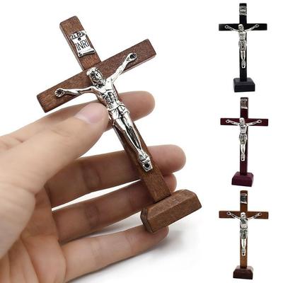 With Stand Wood Crucifix Religious Charm Prayer Catholic Jesus Cross Wooden Catholic Vintage Religious Decoration