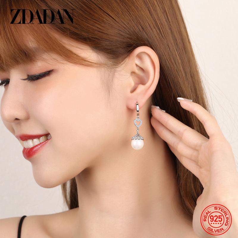 925 Sterling Silver Pearl Heart Dangle Earrings for Women Fashion Wedding Jewelry Gift