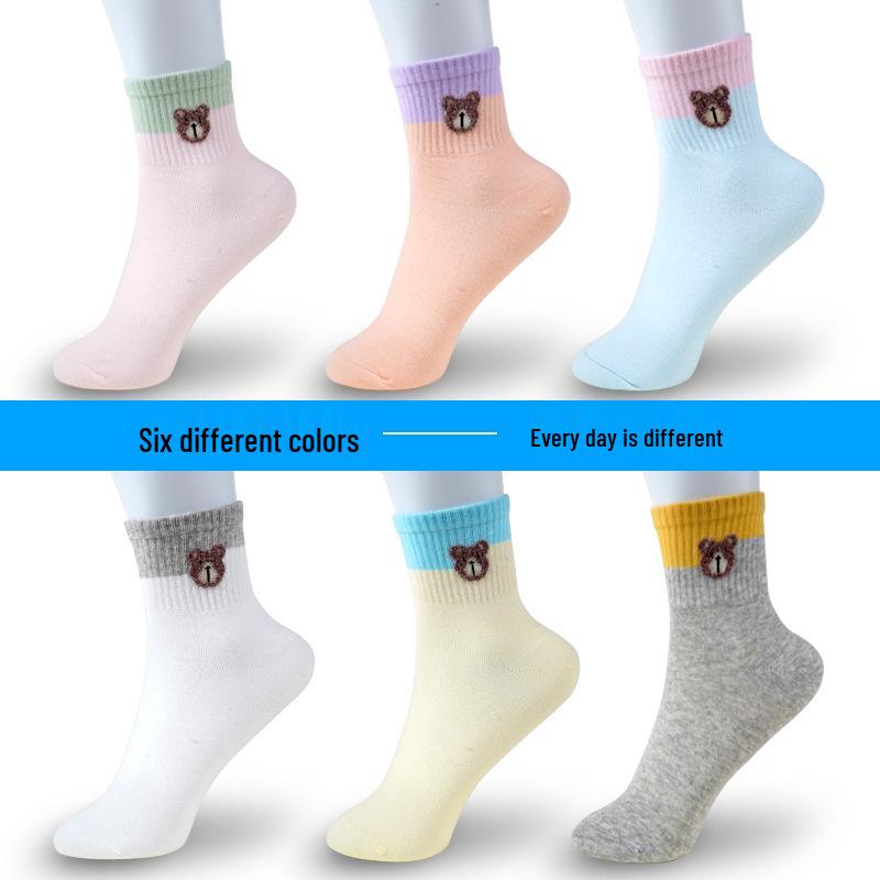 

Women s Korean-Style Mid-Calf Pure Cotton Socks, All-Season Sports Trend.
