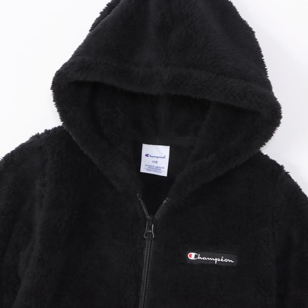 Champion Long Sleeve Script Logo Zip Hooded Size 140 Kids' Jacket, Basic, Black, (CK-Y601)