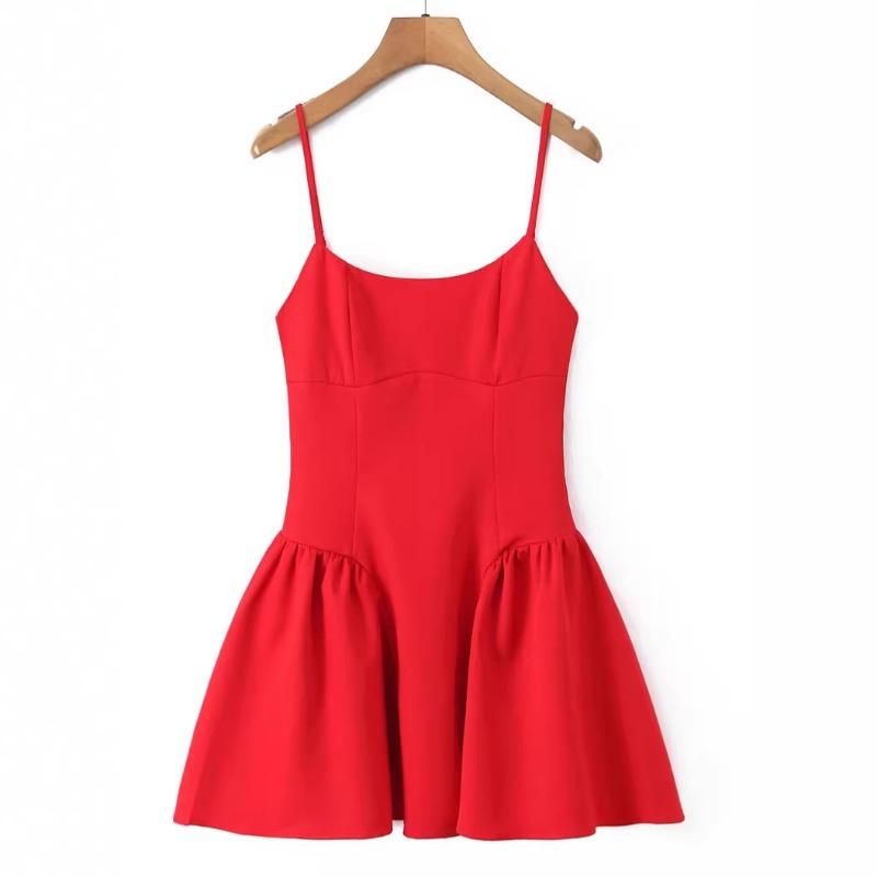 New sexy square collar red waist suspender dress short princess dress tide