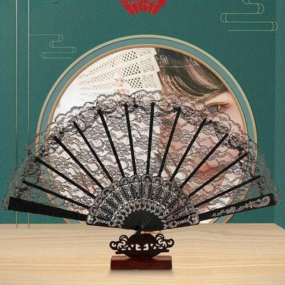 Ventaglio Decorativo Chic da Mano Femminile Stile Vintage Pizzo Pieghevole Modello Cinese Giapponese Artigianato Artistico Regalo Decorazione