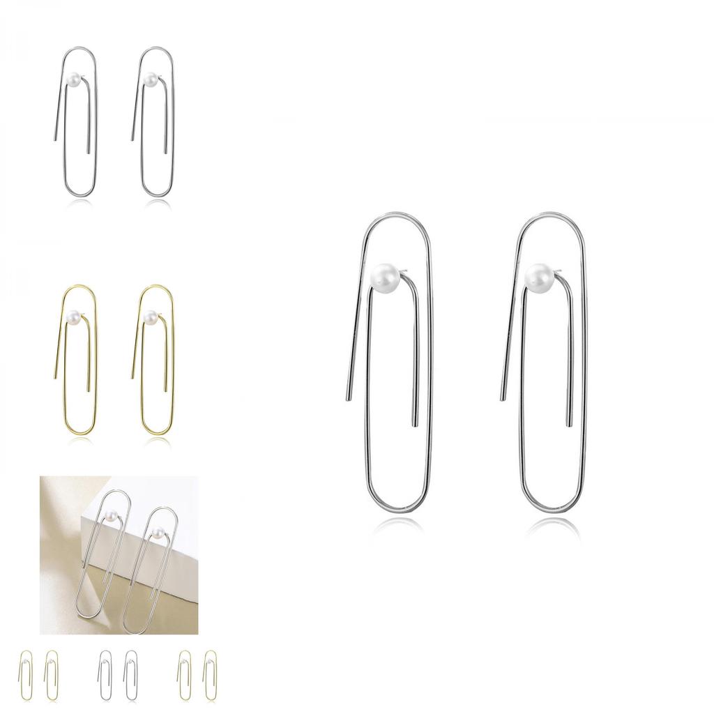 Fashionable Alloy U-shaped Safety Pin Earrings Stylish Pearl Adorned Jewelry