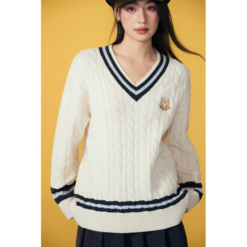 Basic House Women's Embroidered V-Neck Pullover Sweater