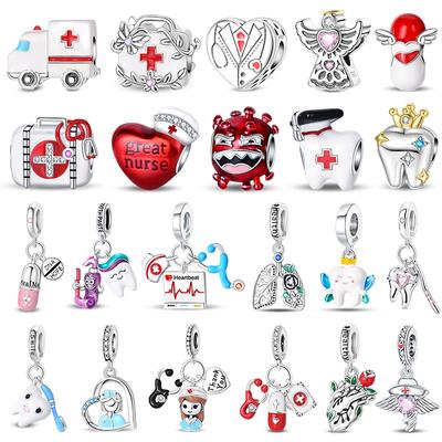 Silberne Charms Perlen Zahnarztzähne Zahnarzt Charms Erste-Hilfe-Kasten Anhänger Für Armband Beruf Schmuck Geschenk