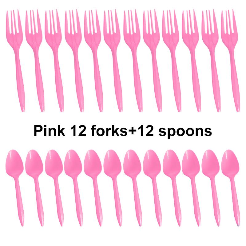 

24Pcs PP Material Cutlery Set Fork Spoon Flatware Pink/Blue Tableware Set Dinnerware Set Theme Party Picnic Supplies