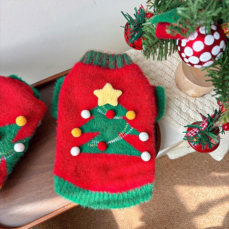 Knitted Christmas Tree Dog Sweater Small Breeds Winter Two-Legged Pet Clothing Cute Style