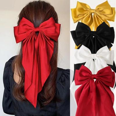 Elegant Ribbon Hair Bow Clip Women Chiffon Satin Large Bowknot Hairpins Barrettes Girls Hair Accessories Ponytail Headwear Gifts