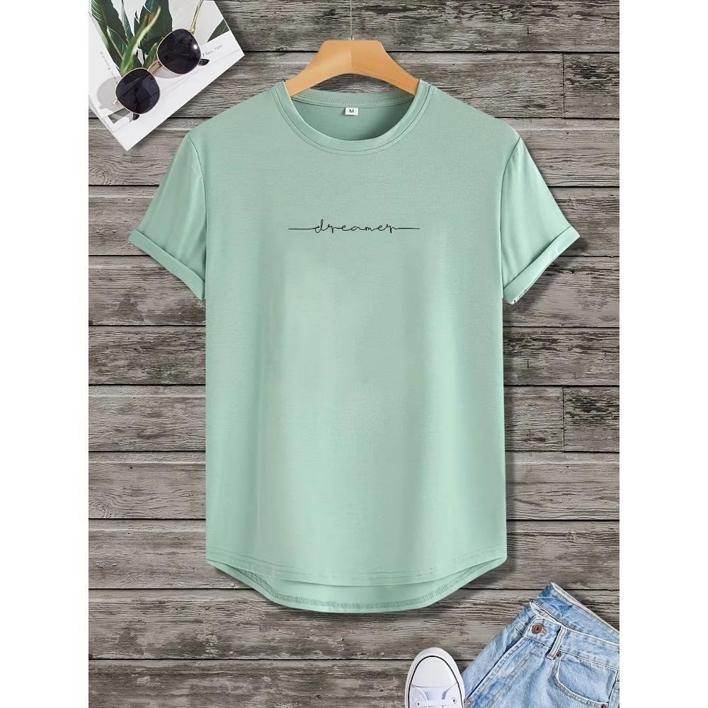 Herren Buchstaben Grafik Gebogener Saum T-Shirts Lässig Sportlich Locker Rundhals Kurzarm Tees Top Sommerkleidung