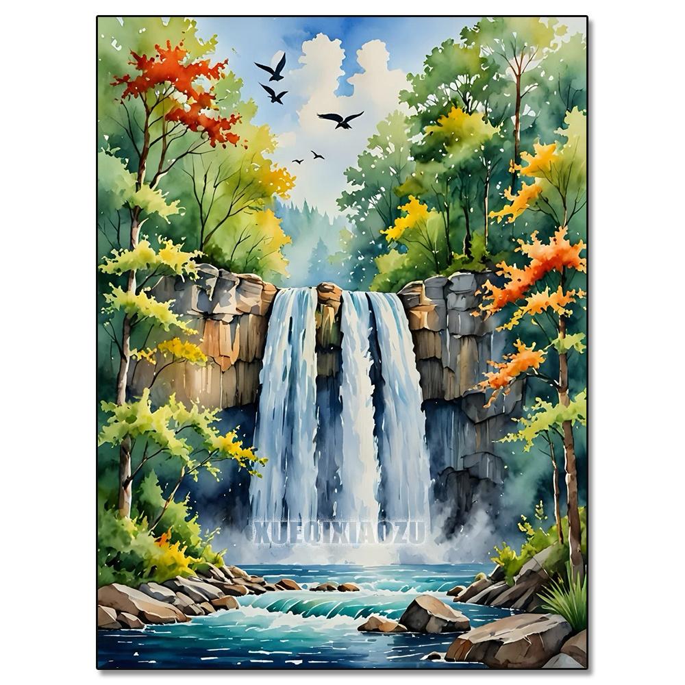 Akvarelllandskap Växtserie Diamantkonstmålning Dekoration Segelbåt Diy Full Strassmosaik Korsstygnsats Gåva