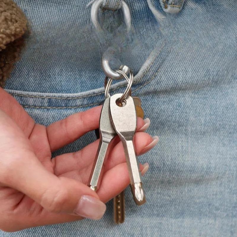 Portable Screwdriver, Outdoor EDC, Portable Tool, Flat Screwdriver, Cross Screwdriver with Keyring