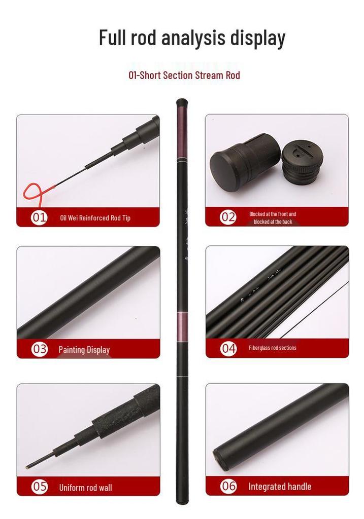 Glass Fiber Short Section Stream Fishing Rod - Durable & Hard Hand Rod