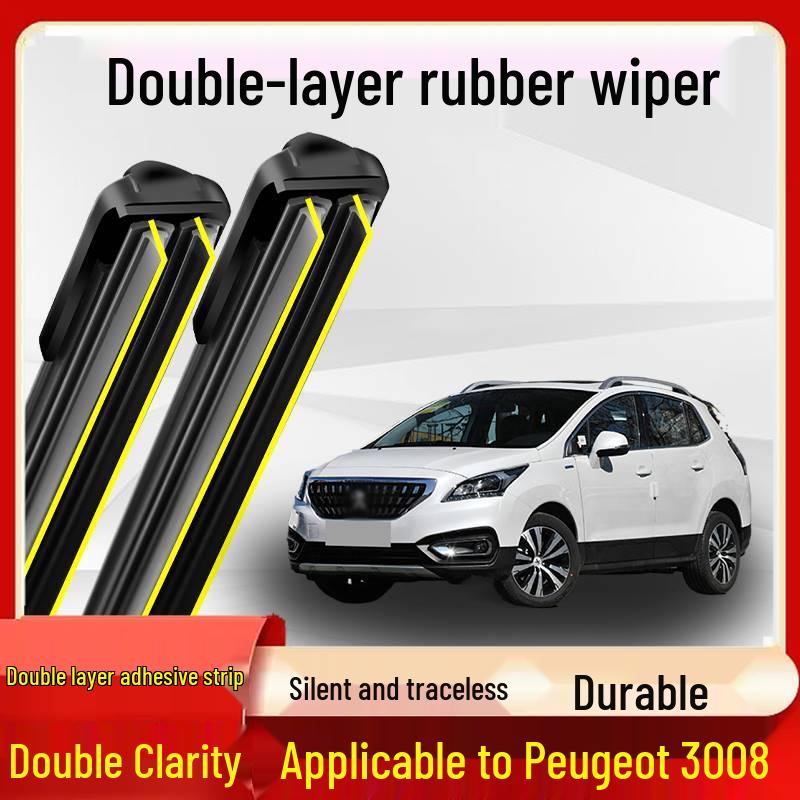Peugeot 3008 Double-Layer Rubber Wiper Blades, Silent & Boneless (2013-2018 Models)