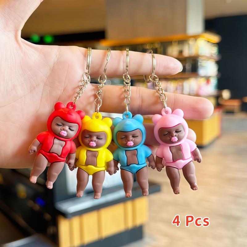 4Pcs Model Cute Kawaii Baby Doll Keychain Weird But Funky Handmade Black Baby Doll Keychain Funny Pendant Bag Charm