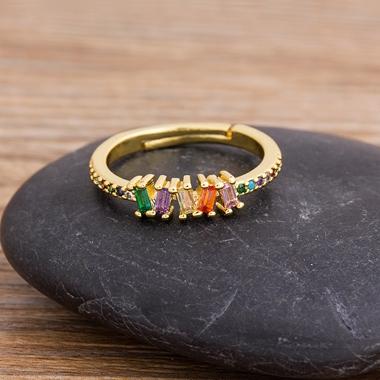 

Nidin Fashion Star Moon Cross 12 Styles Copper Zircon Rings Adjustable Rainbow CZ Colorful Crystal Ring jewelry Gift for Woman