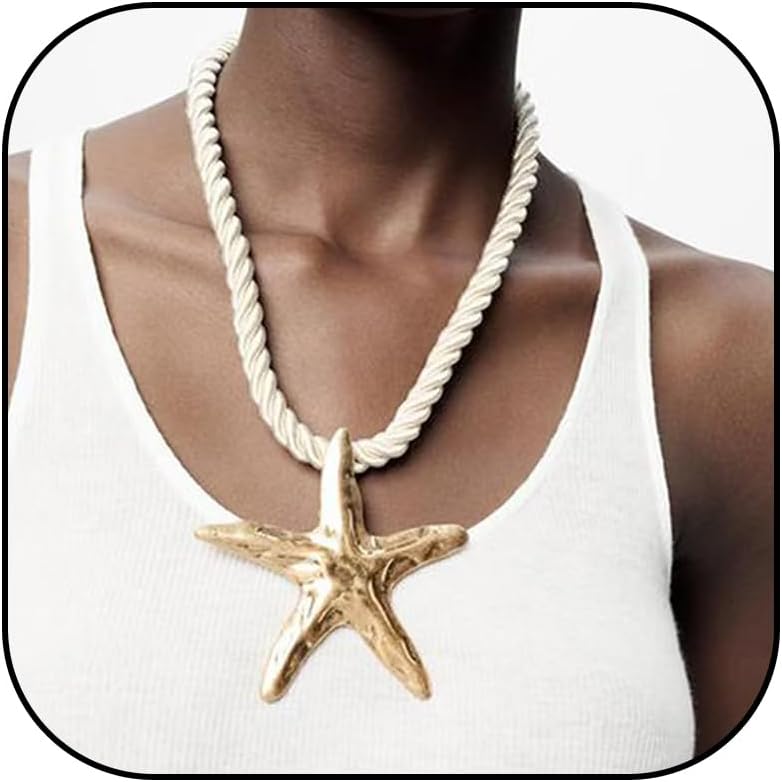 Dcfywl731 Starfish Seashell Necklace for Women Shell Pendant Accessories Chunky Gold Beach Jewelry Womens Fashion Accessories Summer Outfits for