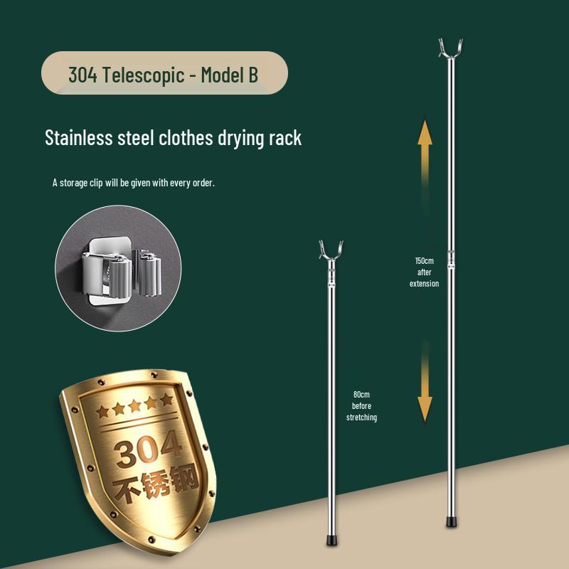 Extra Thick 304 Stainless Steel Retractable Clothes Drying Rod and Hanger for Household Use