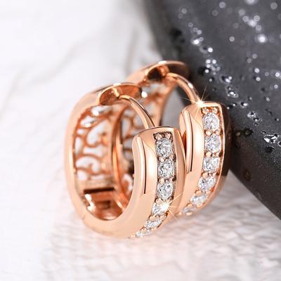 Pendientes de Aro Color Oro Rosa para Mujer con Cristales CZ Brillantes Incrustados Pendientes de Círculo Simples Elegantes para Niñas Joyería Statement