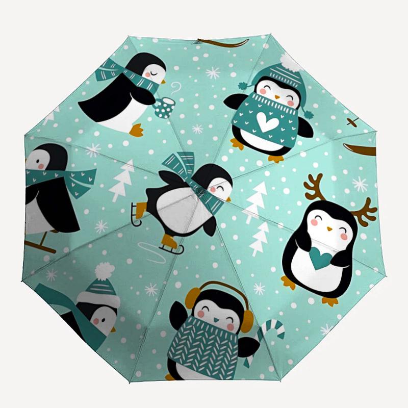 

1pc Penguin Winter Scene Automatic Folding Umbrella - Portable Collapsible 8-Rib Umbrella for All Seasons yy251119159