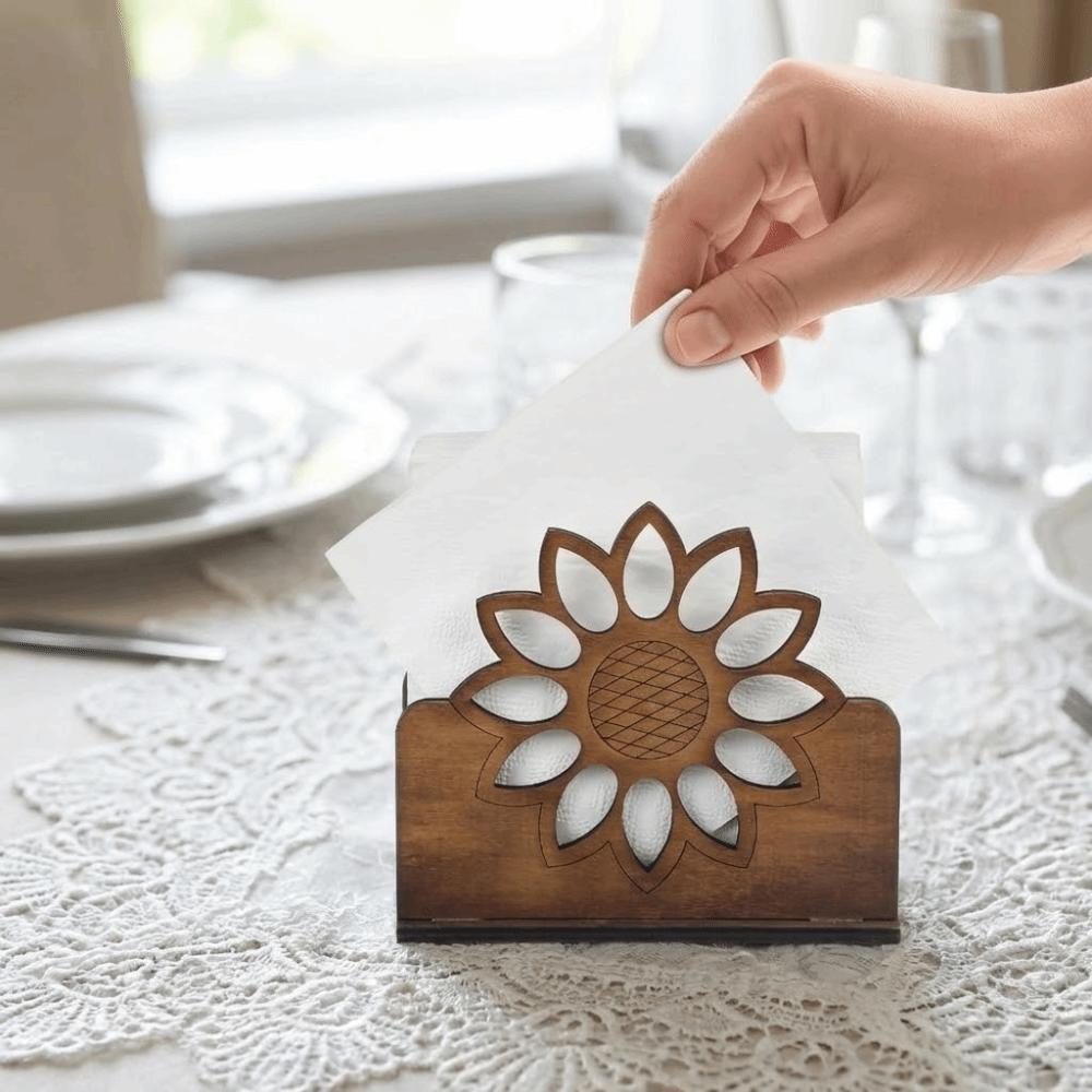 Retro Style Sunflower Napkin Holder Wooden Material Kitchen Desktop Tissue Holder  Tabletop Use
