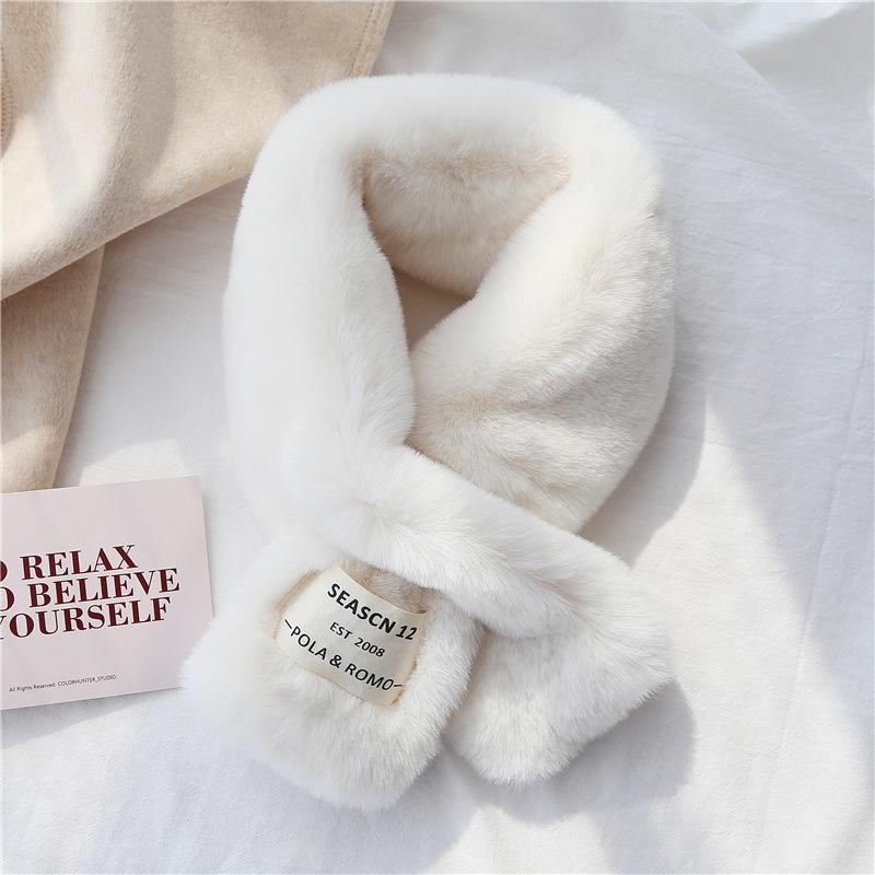 Soft Furry Scarf Korean Style Label Japanese Autumn and Winter Ins Plush Girl Scarf Imitation Rex Rabbit Fur Thickened Cross