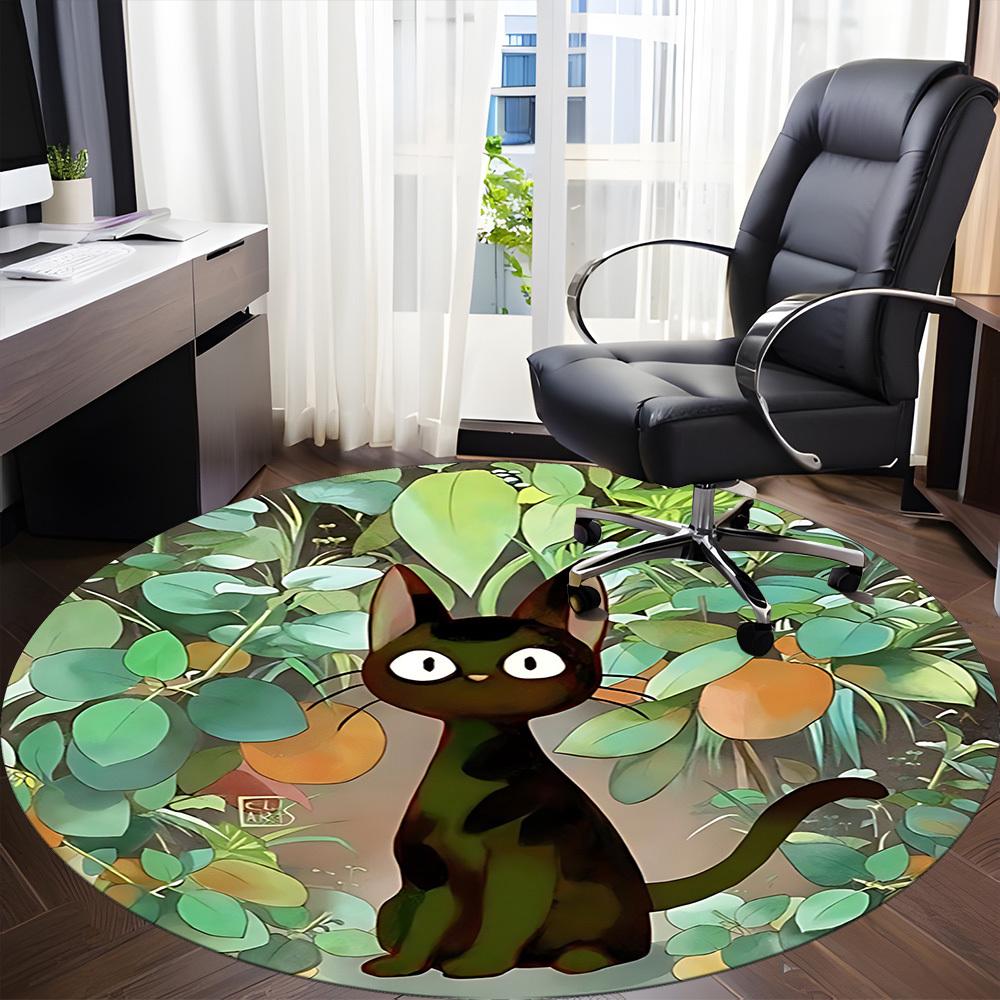 1pc Cat Garden Office Round Area Rug, Under Office Chairs Bedroom Living Room Home Decor, Room Deco, Available In Various Sizes