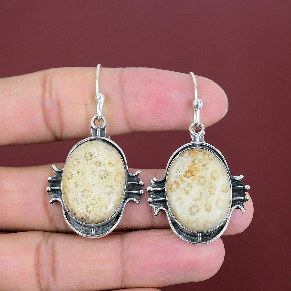Fossil Coral Earring Handmade Earrings Gemstone Jewelry 925 Sterling Silver Earring Fossil Coral Jewelry Gifts For Women Designer Jewelry