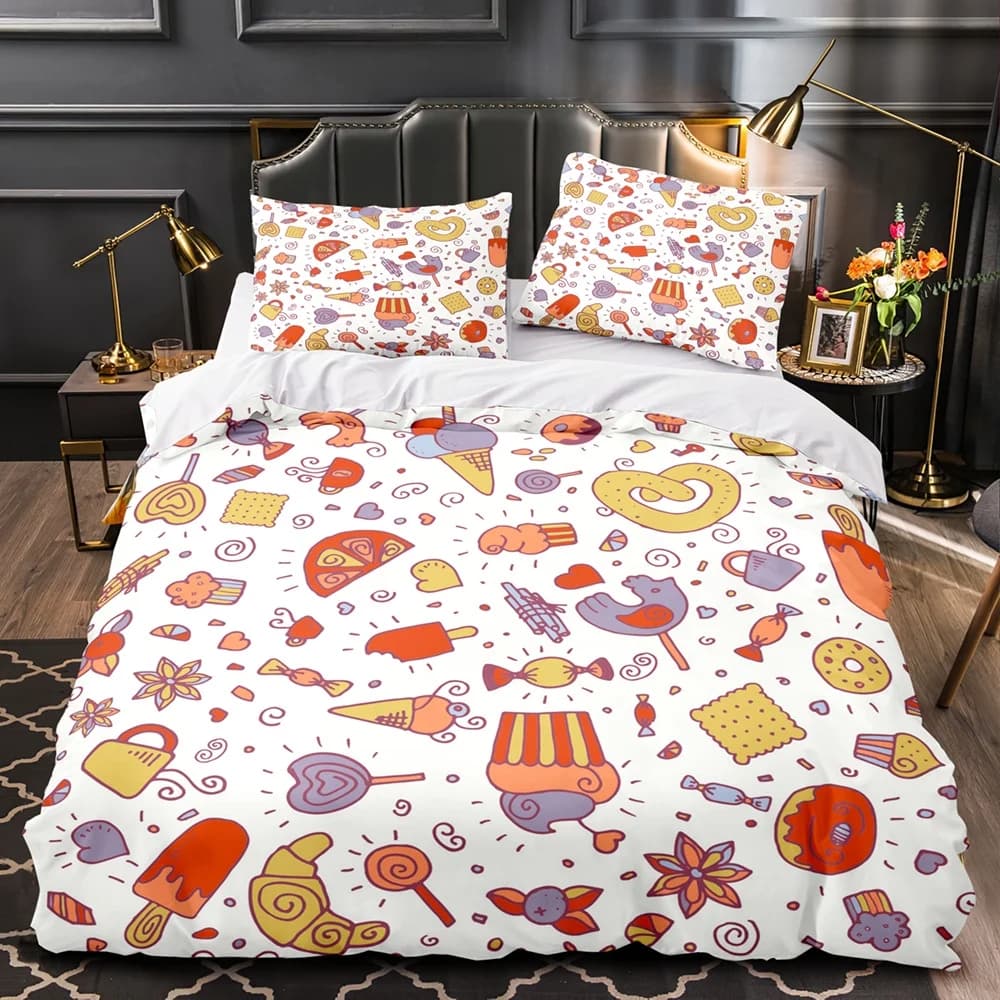 Comforter Cartoon Foods Delicious Pie For Kids Teen American Fast Food Themed Bedroom Rations Warm Comfortable
