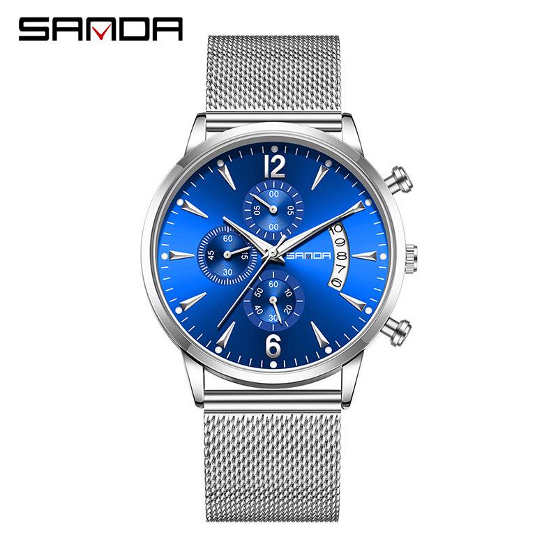 Sanda Men s Quartz Waterproof Wristwatch - Trendy Three-Eye, Six-Hand Design with Calendar