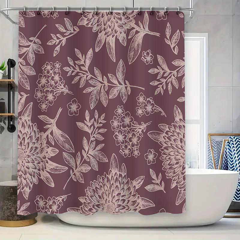 

Vintage Style Floral Print Shower Curtain Bathroom Decor Waterproof Fabric Home Textile Accessories Red Pink White W60H190(CM)-1 Pcs