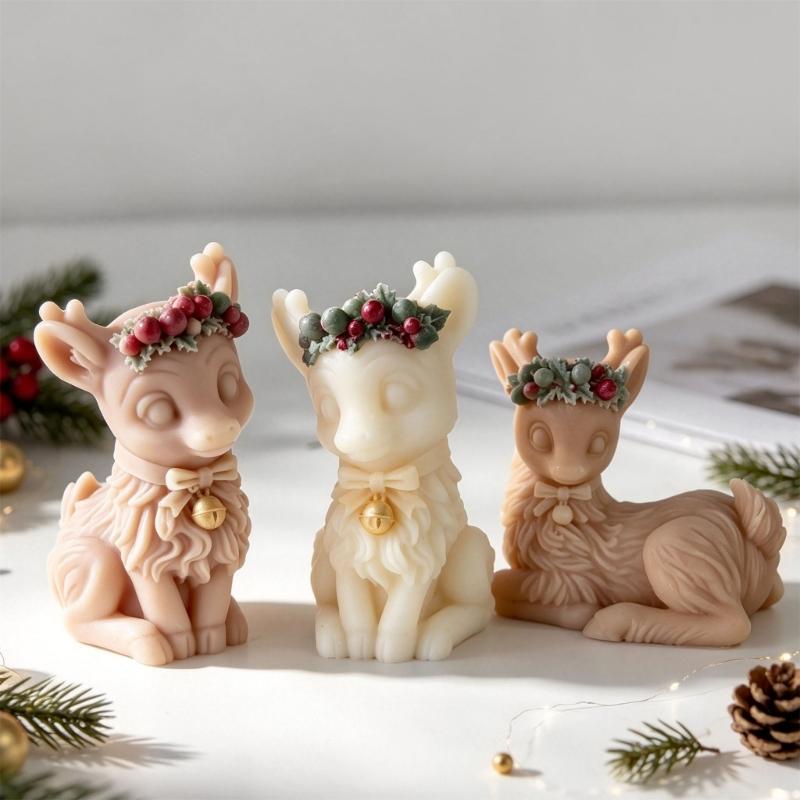Christmas Deer Candle Form, Flexible Silicone Casting Form for DIY Winter Craft and Holiday Display Use
