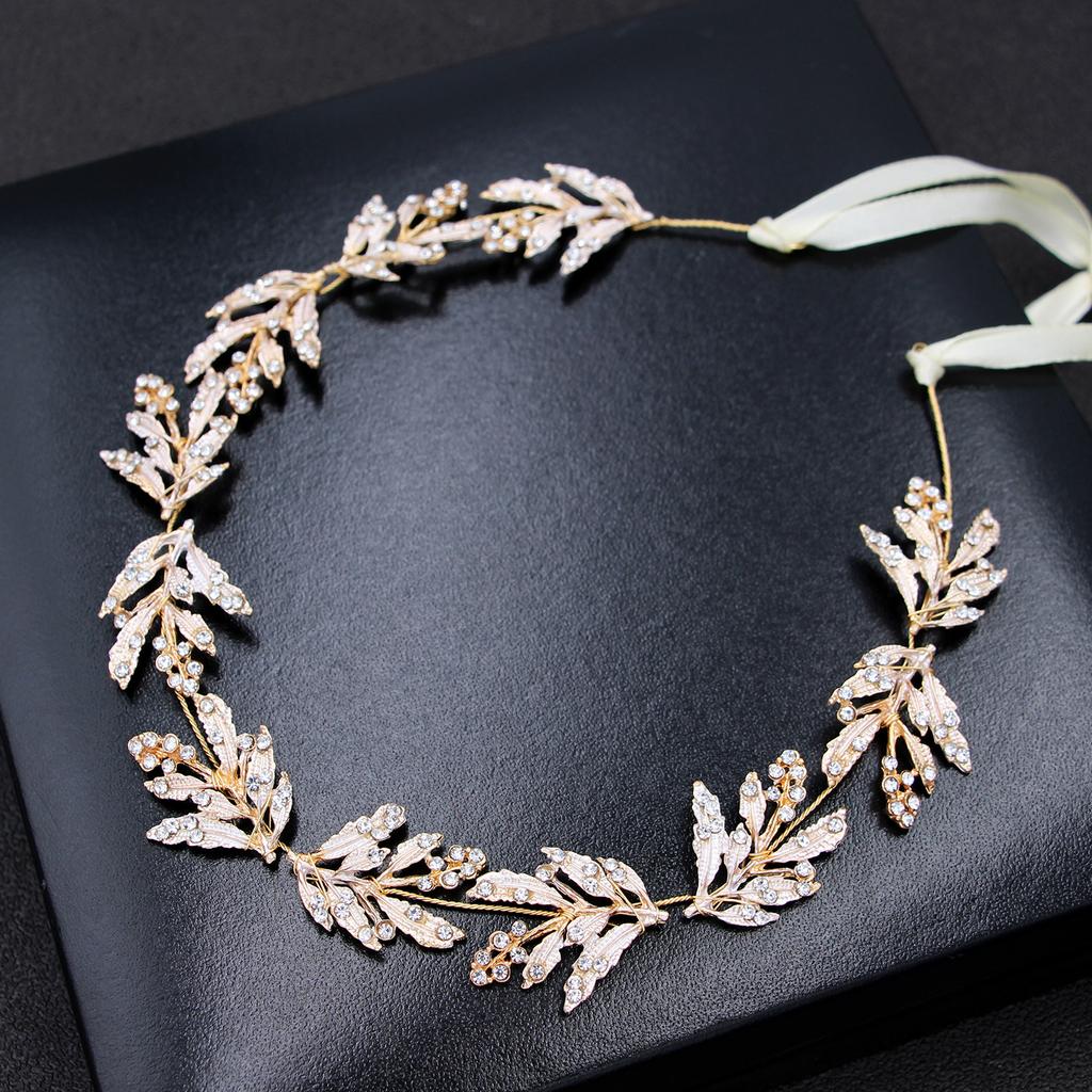 Mailang Hair Band European and American Rhinestone Headband Golden Leaf Wedding Dress Accessories Bridal Headdress