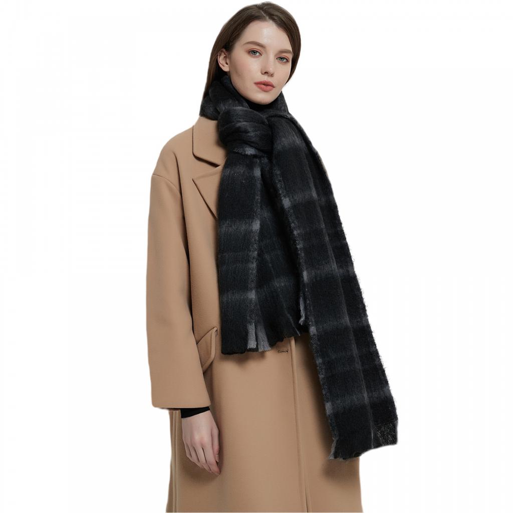 Men's Women's Warm Scarf Autumn Winter Black Plaid Scarf Shawl