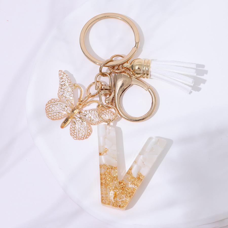 Chic White Tassel Letter Keychain with Resin Epoxy Pendant - Stylish Ornament for Bags