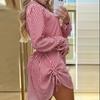 Spring and Autumn Women's Fashion Sexy Two Side Drawstring Shirt Dress
