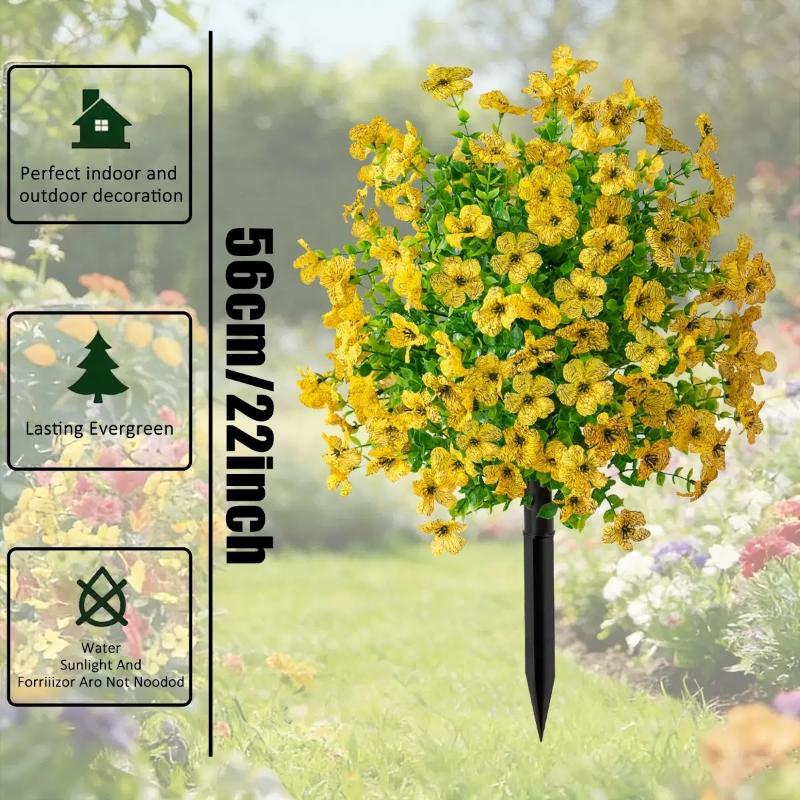 Artificial Flower,Artificial Petunias With Ground Stake, 18" Outdoor Faux Flowers For Garden, Yard, Planter And Porch