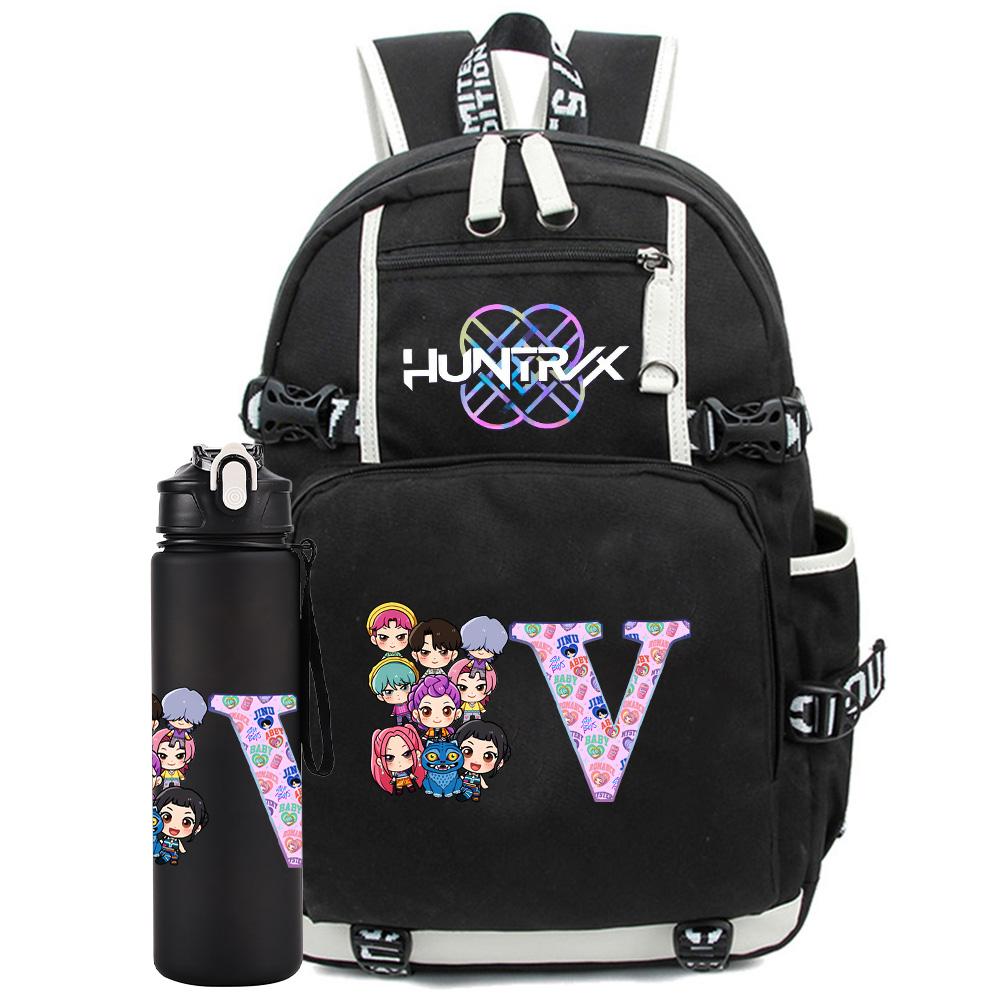 2 Stück/Set 26 Englische Buchstaben K-Pop Aufdruck Rucksack mit 750ml Wasserflasche für Teenager Schüler Mädchen Junge Schultasche Kinder Geschenk Große Kapazität Reisetasche