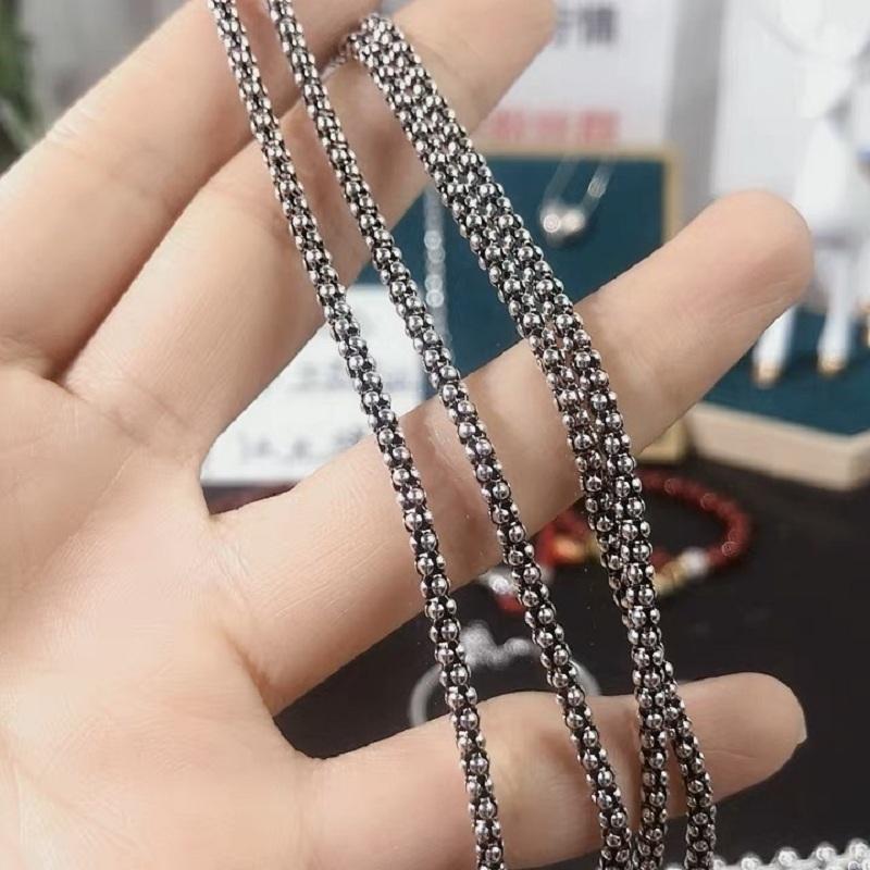 Real Pure Silver Popcorn Necklace Men Women S925 Sterling Silver Polishing Corn Necklace Male Classical Long Chain Jewelry