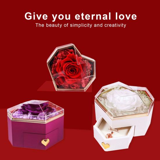 Náhrdelník Eternal Rose Dárková krabička na šperky z akrylu Zachovalé růže Vánoční pouzdro na šperky Šperkovnice ke Dni matek