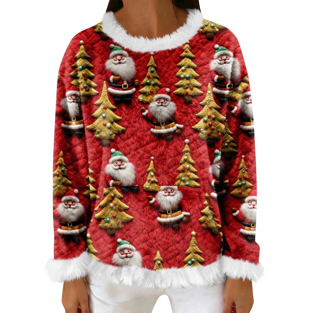 Women's Casual Fleece Sweatshirt  Long-Sleeve Round  Neck Casual Comfortable Loose-Fit Lightweight Women's Flannel Sweatshirt