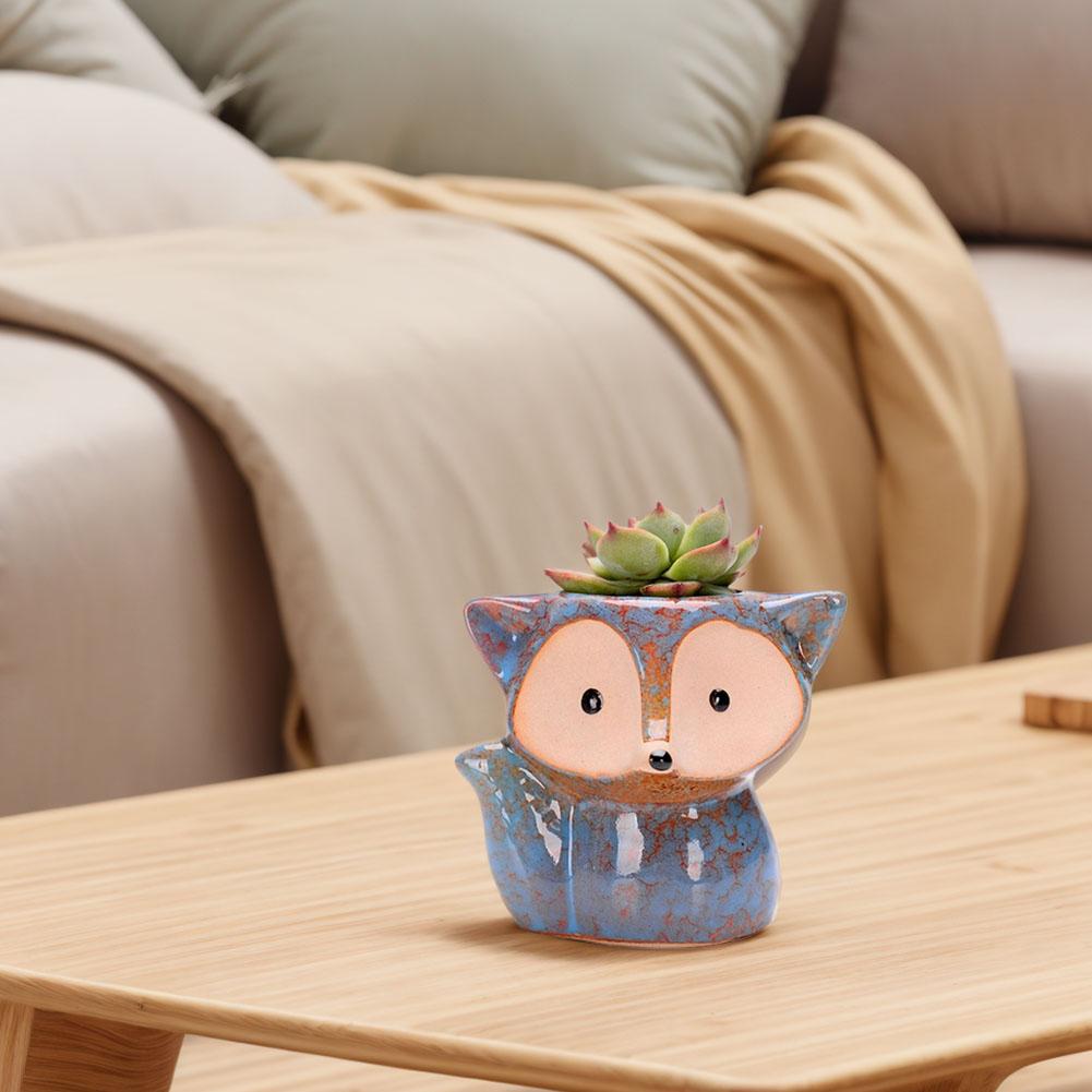 Fox Ceramic Succulent Pot Bonsai Container Multi-Function Flower Planter Pot with Drain Hole Garden Plant Pot for Indoor Outdoor