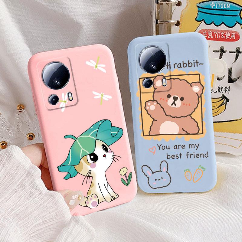 For Xiaomi 13 Lite Phone Case Cute Fashion Heart Flowers Soft Silicone Bumper Cover For Xiaomi13 Lite Fundas Shell Cartoon Gifts